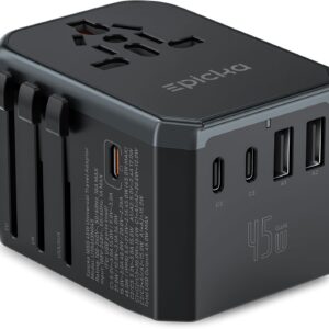 EPICKA 45W Universal Travel Adapter PD&QC, 1AC/3USB-C/2USB-A