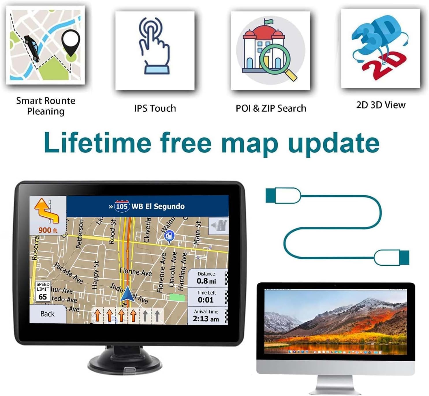 7'' GPS Navigator for Car - 2026 North America Maps Free Lifetime Updates - Image 4
