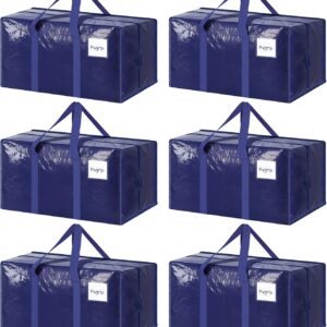 6 Pack Extra Heavy Duty Large Moving Bags with Strong Zipper, Dark Blue