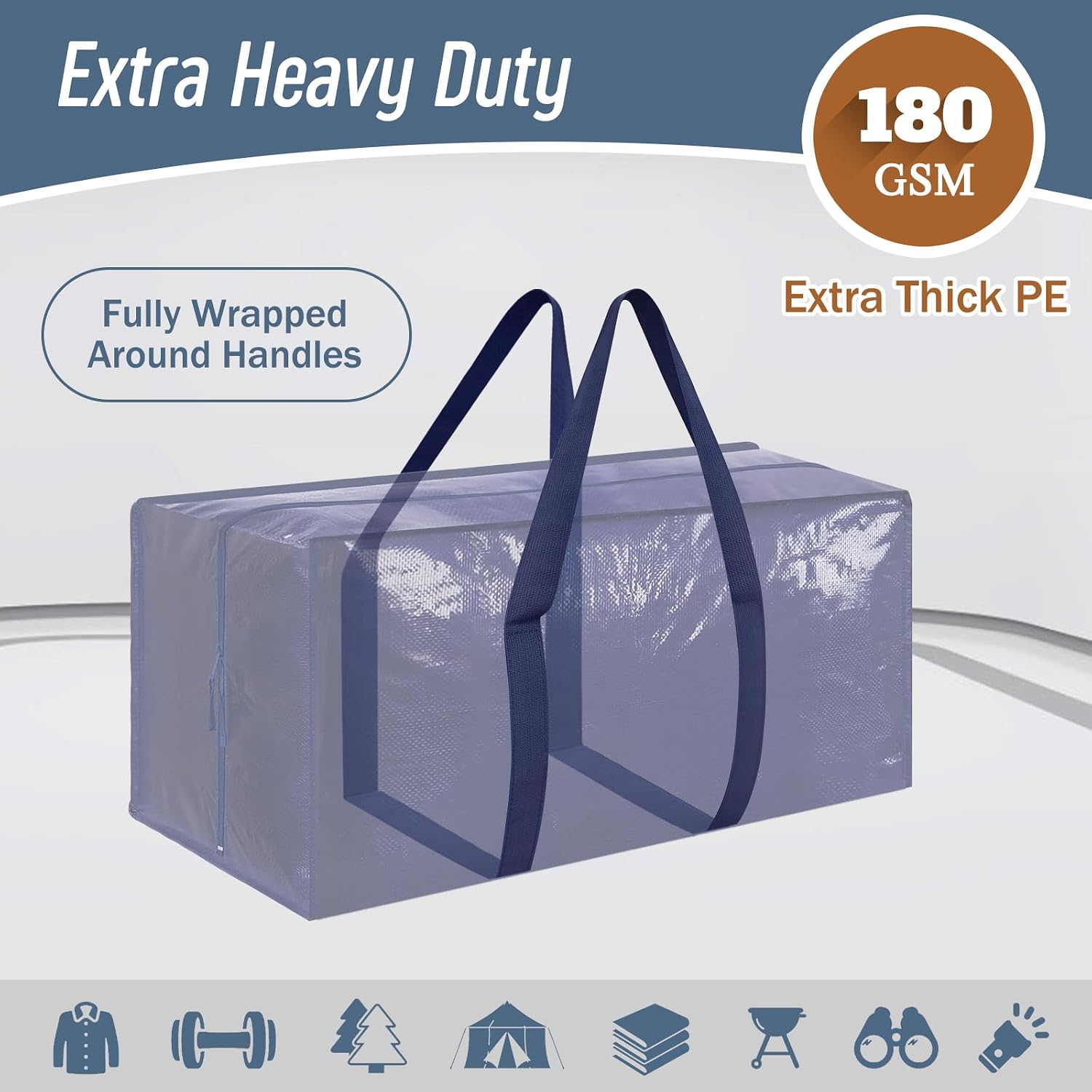 6 Pack Extra Heavy Duty Large Moving Bags with Strong Zipper, Dark Blue - Image 2