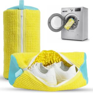 Shoe Washing Machine Bag – 2 Pcs Reusable Laundry Shoe Bag, 360° Deep Cleaning Sneaker Washing Bag, Durable Mesh Net with Zipper Protection, Fits All Shoe Types & Sizes (2 PCS Yellow)