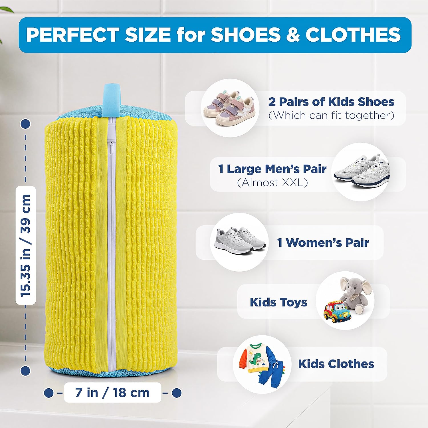 Shoe Washing Machine Bag – 2 Pcs Reusable Laundry Shoe Bag, 360° Deep Cleaning Sneaker Washing Bag, Durable Mesh Net with Zipper Protection, Fits All Shoe Types & Sizes (2 PCS Yellow) - Image 2