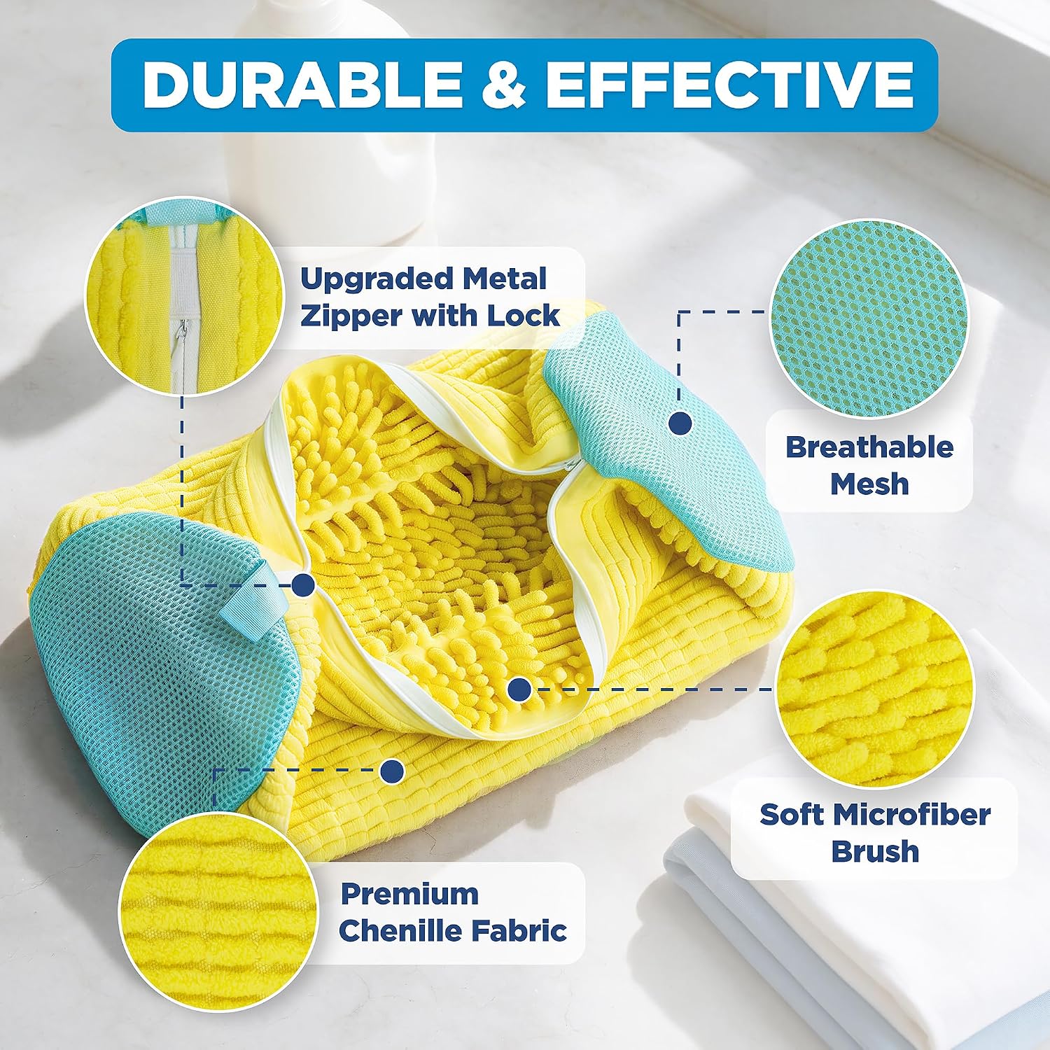 Shoe Washing Machine Bag – 2 Pcs Reusable Laundry Shoe Bag, 360° Deep Cleaning Sneaker Washing Bag, Durable Mesh Net with Zipper Protection, Fits All Shoe Types & Sizes (2 PCS Yellow) - Image 3