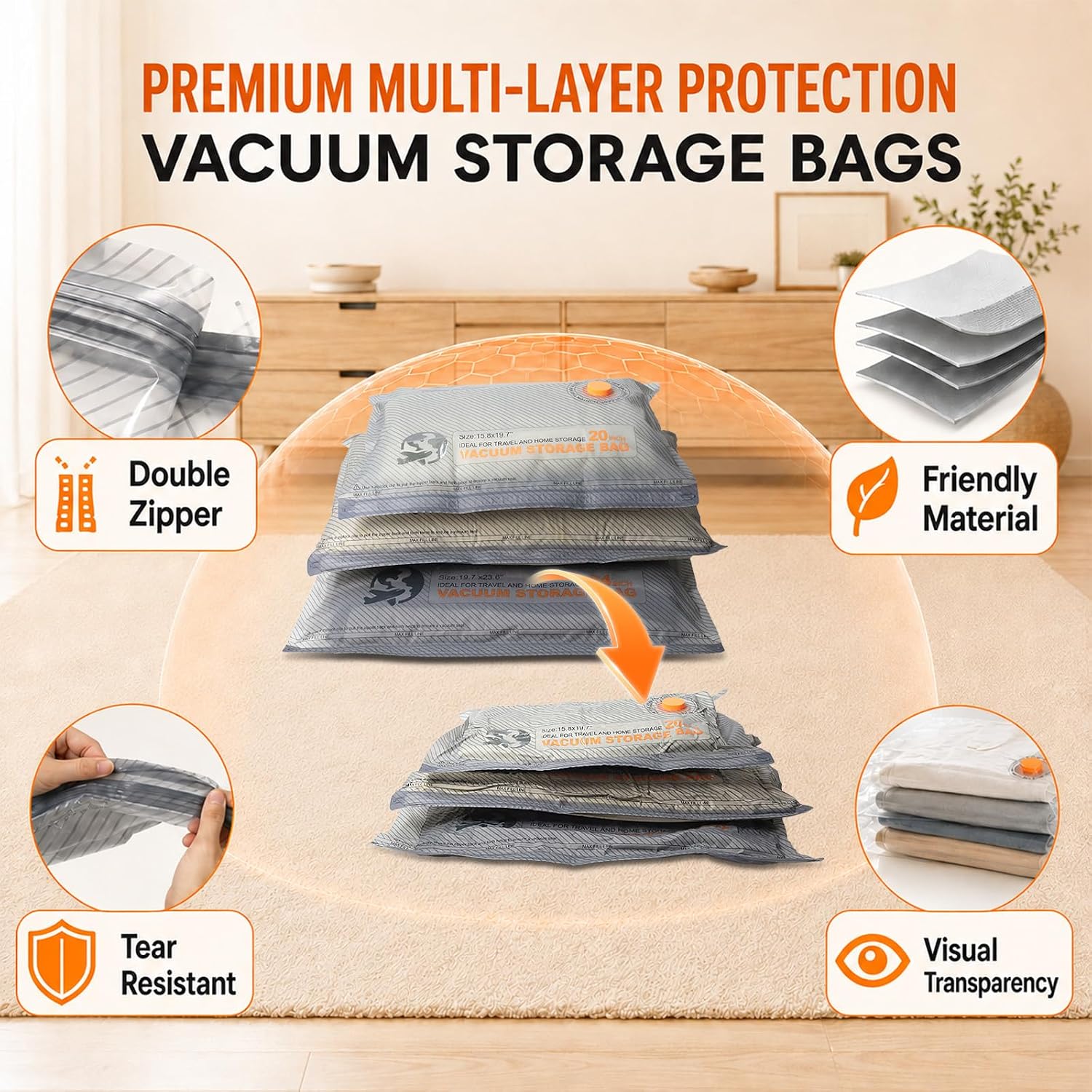 15 Pack Vacuum Storage Bags, 3 Sizes for Clothes Travel & Home Storage - Image 4