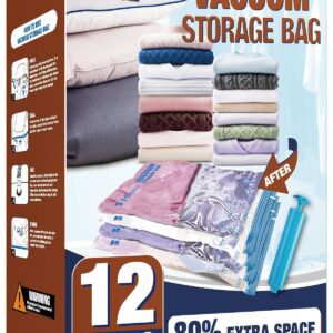 12 Jumbo Vacuum Storage Bags for Bedding, Vacuum Seal Bags for Clothing