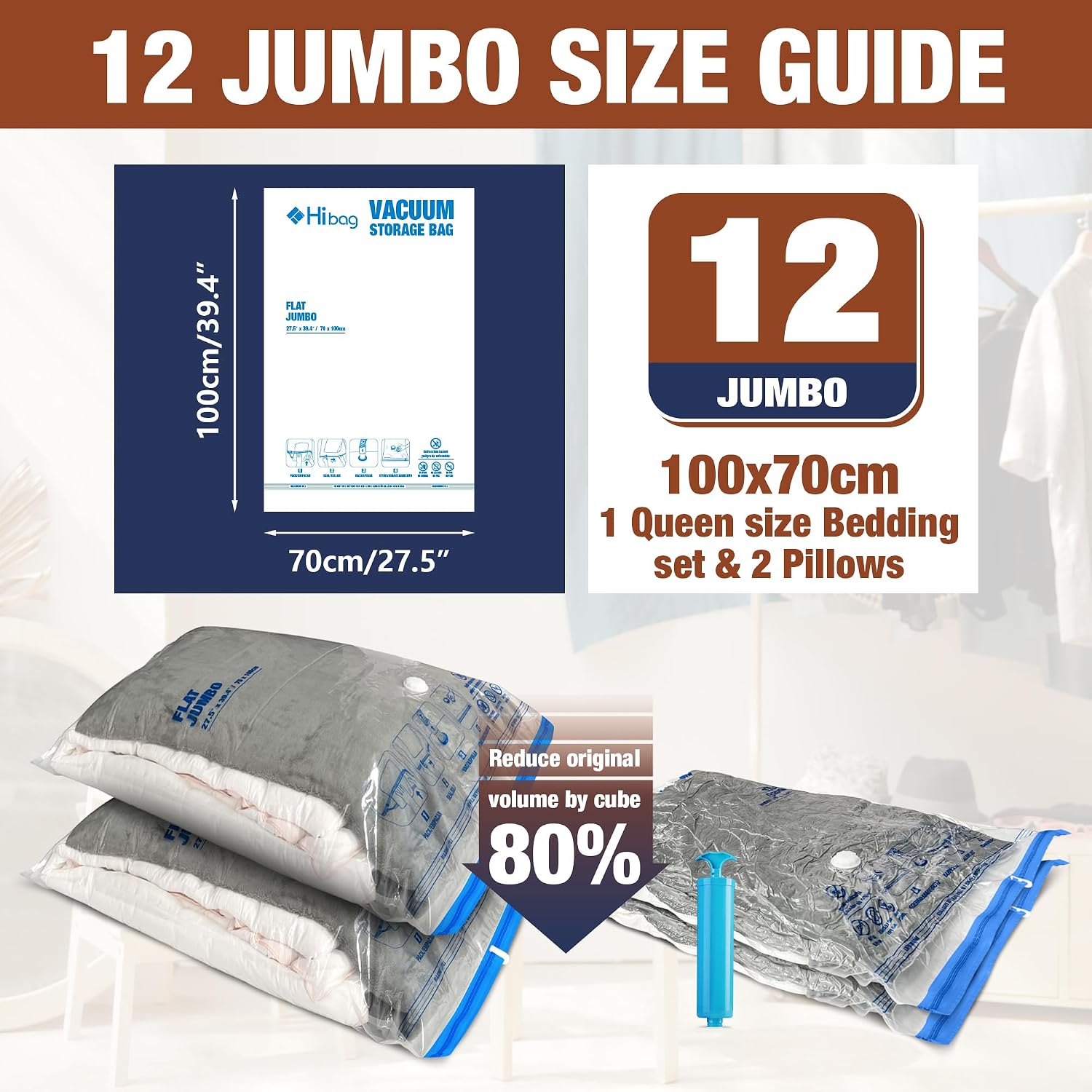 12 Jumbo Vacuum Storage Bags for Bedding, Vacuum Seal Bags for Clothing - Image 2